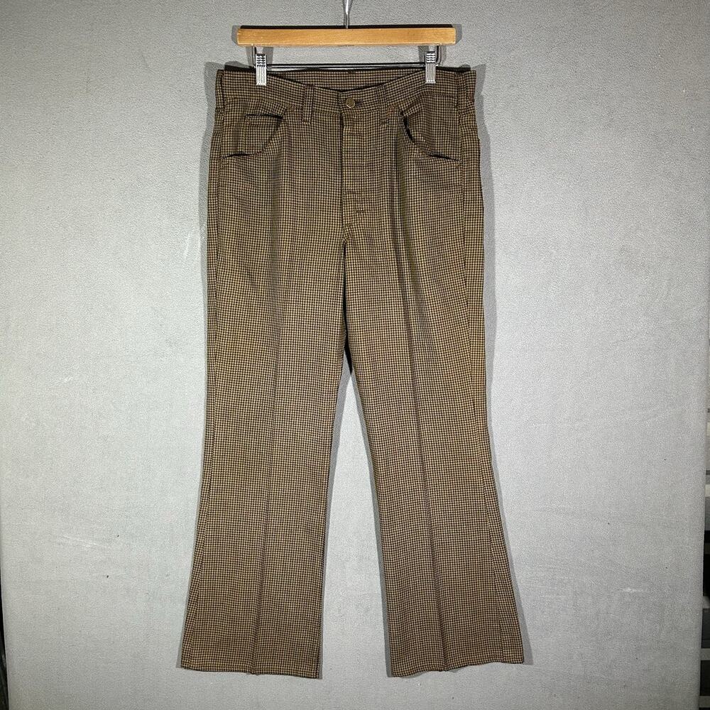 RARE Vintage 70s Lee Riders Boot Cut Flare Pants USA Houndstooth Plaid 33x29